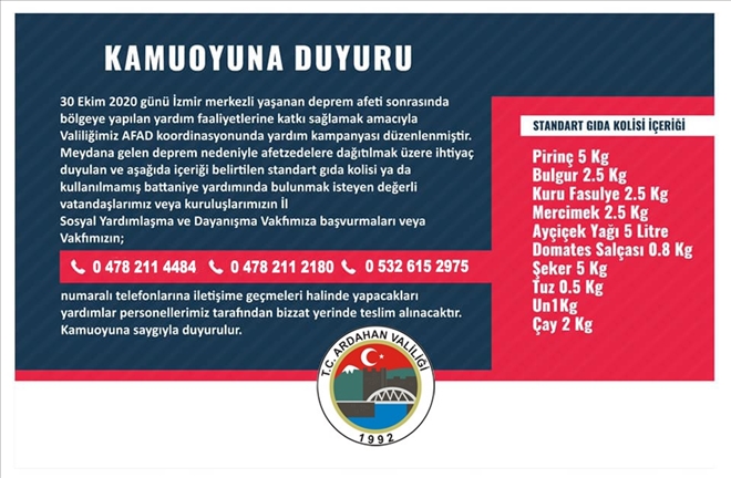 İzmir için Ardahan´dan yardım kampanyası